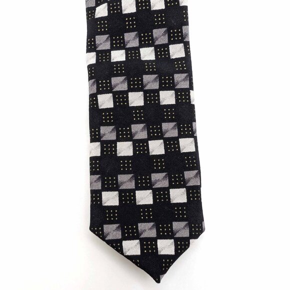 Kilburne and Finch Fine Clothiers Mens Silk Tie Black Gray Checks Wedding Office - Picture 4 of 10